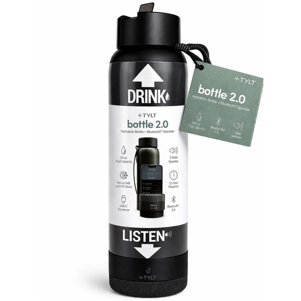 TYLT Bottle 2.0 Bluetooth Speaker Water Bottle 24oz NWT Black Insulated USB-C